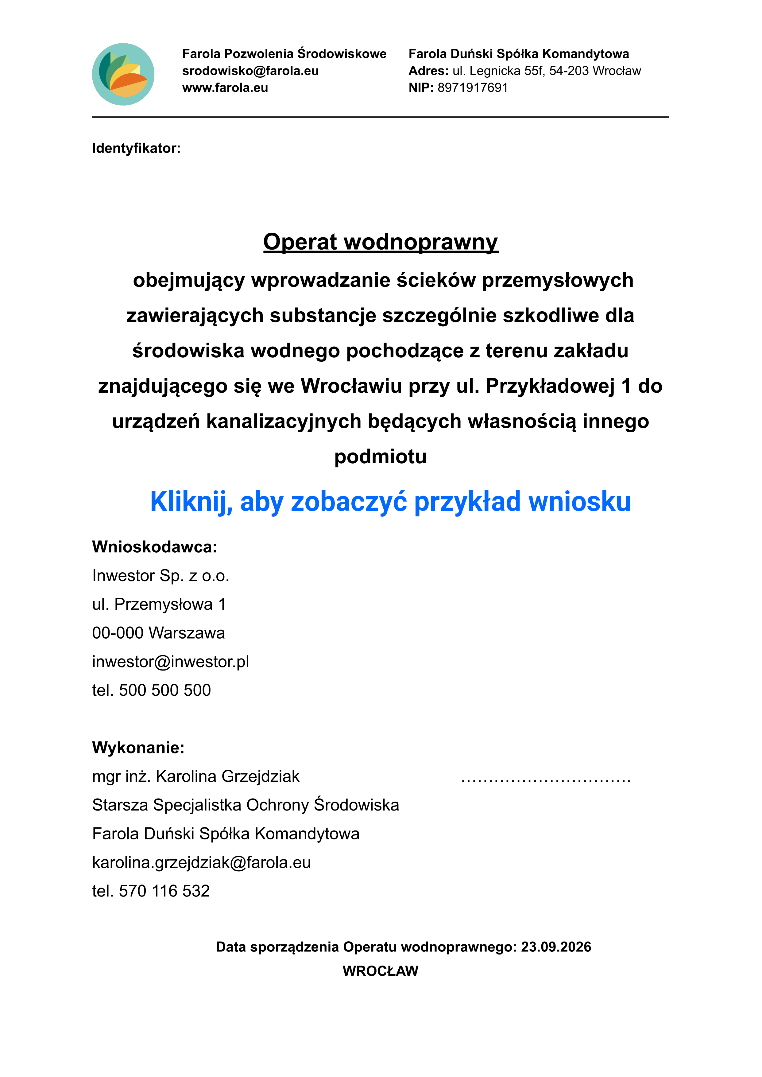 przykład wniosku o pozwolenie wodnoprawne
